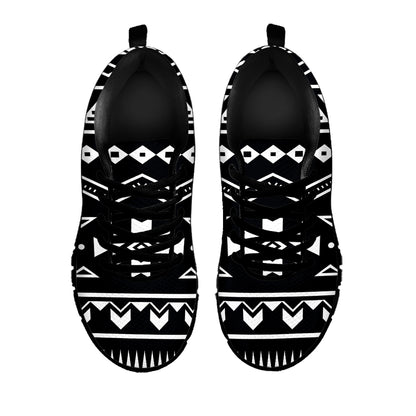 Black And White Aztec Pattern Print Black Running Shoes
