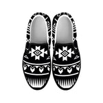 Black And White Aztec Pattern Print Black Slip On Sneakers