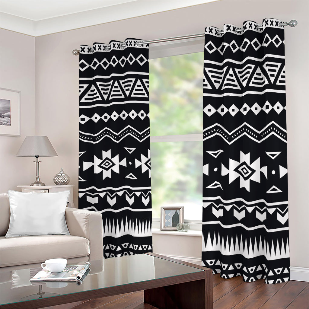 Black And White Aztec Pattern Print Blackout Grommet Curtains