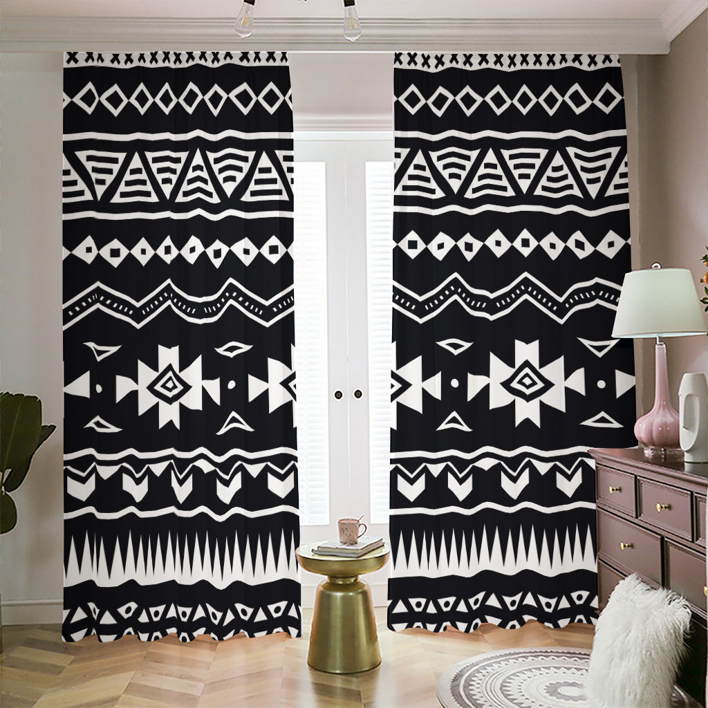 Black And White Aztec Pattern Print Blackout Pencil Pleat Curtains