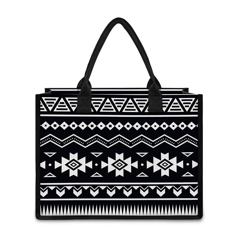 Black And White Aztec Pattern Print Canvas Tote Bag