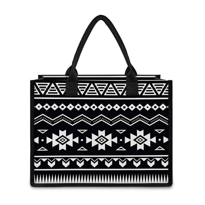 Black And White Aztec Pattern Print Canvas Tote Bag