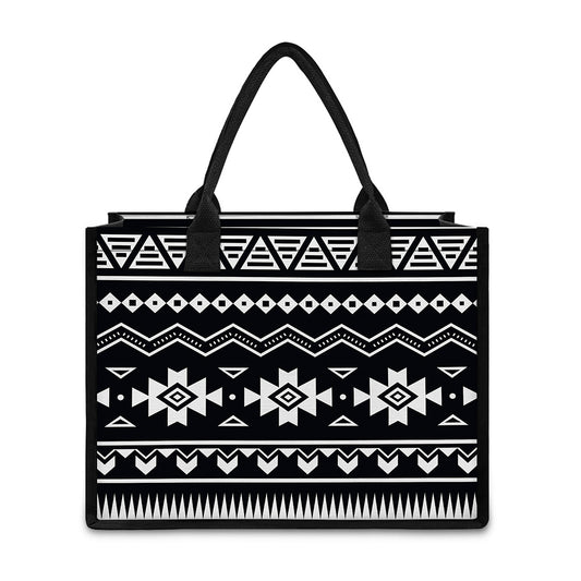 Black And White Aztec Pattern Print Canvas Tote Bag