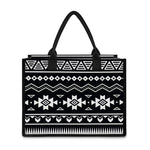 Black And White Aztec Pattern Print Canvas Tote Bag