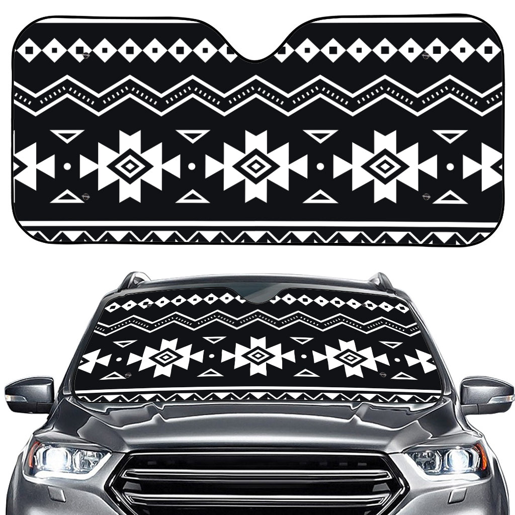 Black And White Aztec Pattern Print Car Windshield Sun Shade