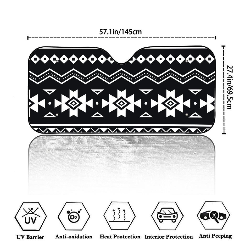 Black And White Aztec Pattern Print Car Windshield Sun Shade