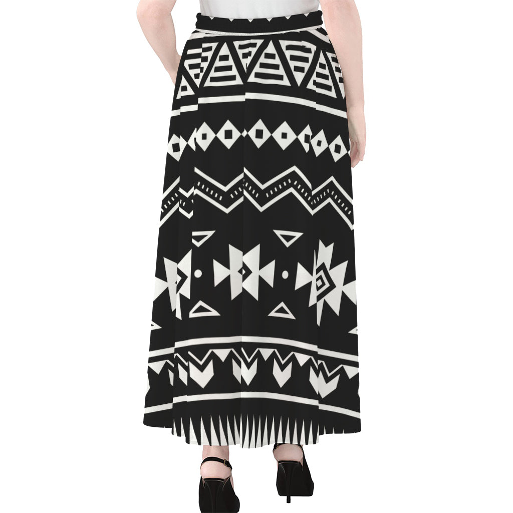 Black And White Aztec Pattern Print Chiffon Maxi Skirt