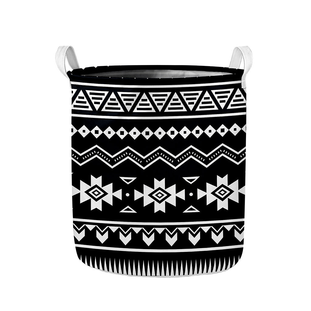Black And White Aztec Pattern Print Collapsible Laundry Basket