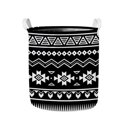 Black And White Aztec Pattern Print Collapsible Laundry Basket