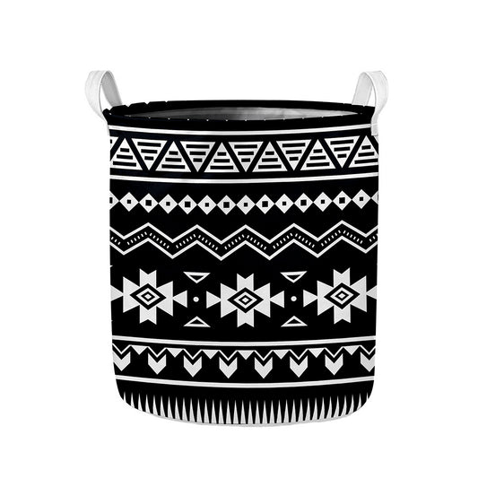Black And White Aztec Pattern Print Collapsible Laundry Basket