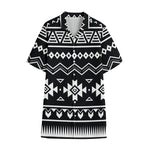 Black And White Aztec Pattern Print Cotton Hawaiian Shirt
