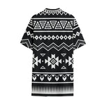 Black And White Aztec Pattern Print Cotton Hawaiian Shirt