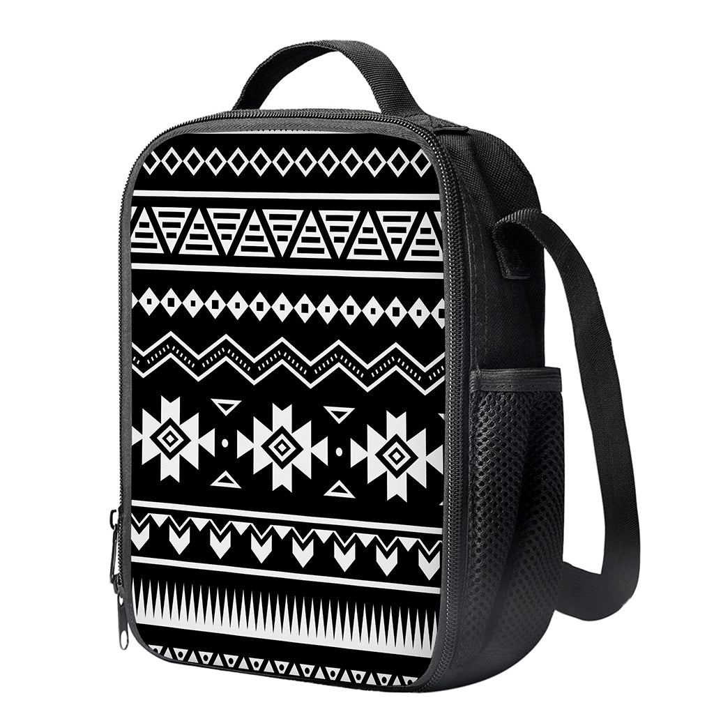 Black And White Aztec Pattern Print Crossbody Lunch Bag