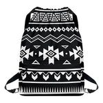Black And White Aztec Pattern Print Drawstring Backpack