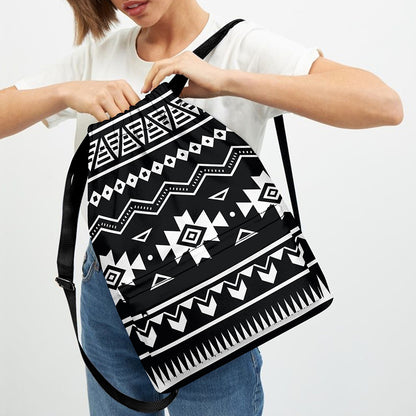 Black And White Aztec Pattern Print Drawstring Backpack