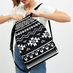 Black And White Aztec Pattern Print Drawstring Backpack