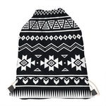 Black And White Aztec Pattern Print Drawstring Bag
