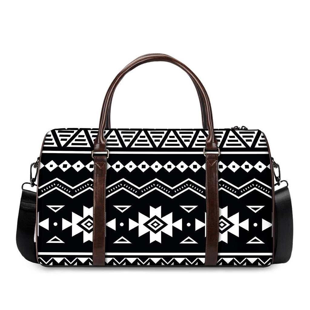 Black And White Aztec Pattern Print Duffle Bag