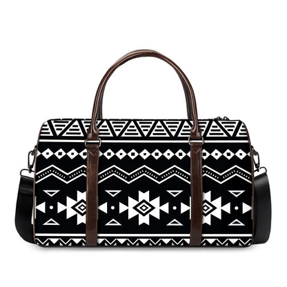 Black And White Aztec Pattern Print Duffle Bag