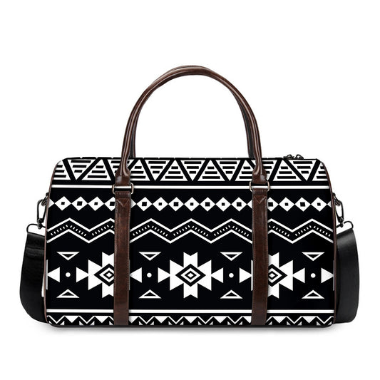 Black And White Aztec Pattern Print Duffle Bag
