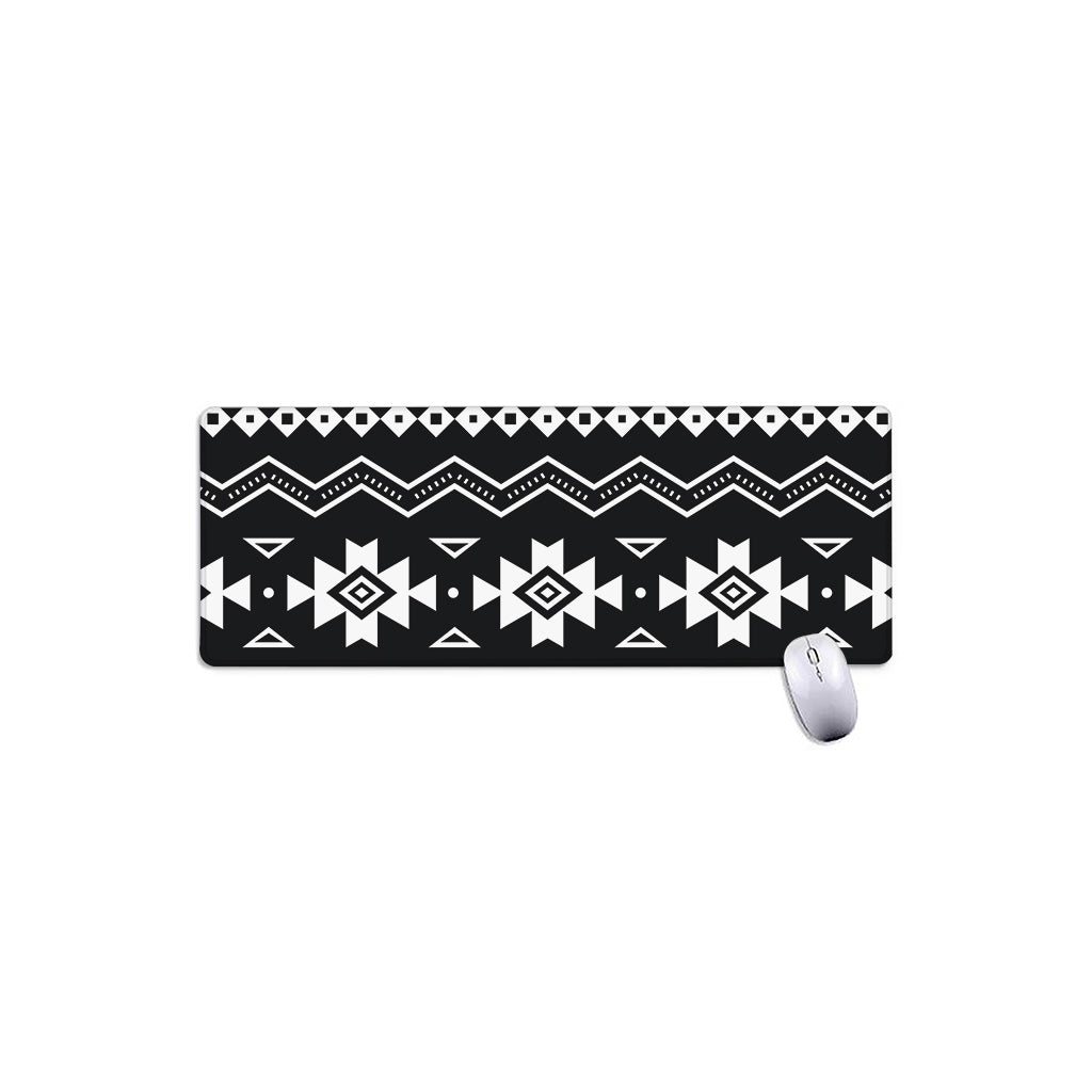 Black And White Aztec Pattern Print Extended Mouse Pad
