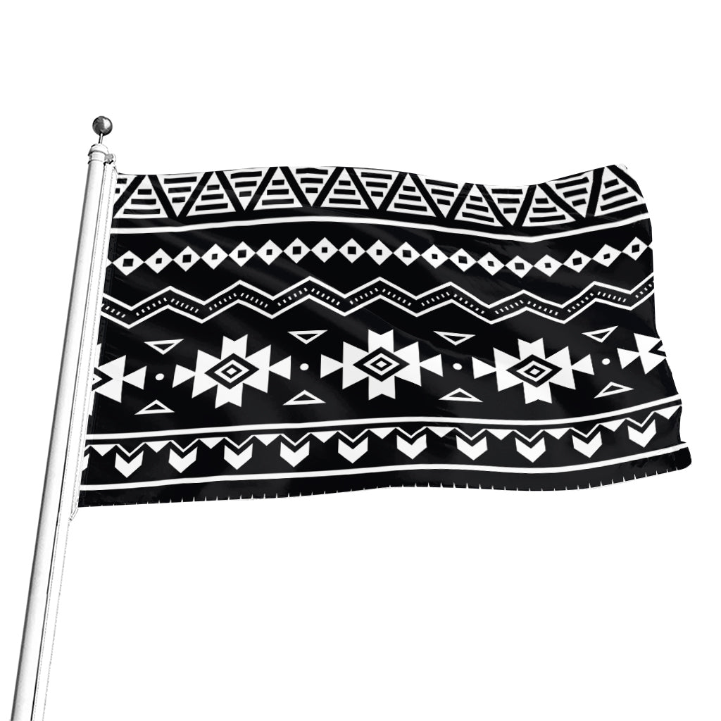 Black And White Aztec Pattern Print Flag