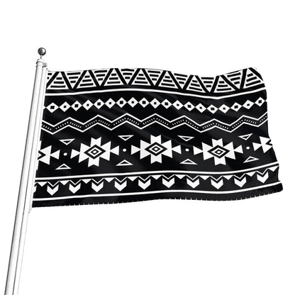 Black And White Aztec Pattern Print Flag