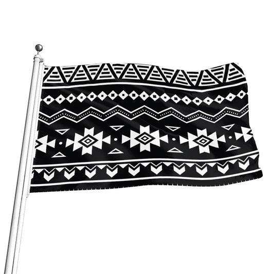 Black And White Aztec Pattern Print Flag