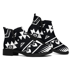 Black And White Aztec Pattern Print Flat Ankle Boots