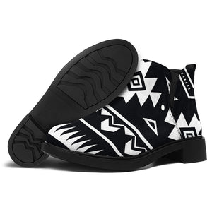 Black And White Aztec Pattern Print Flat Ankle Boots