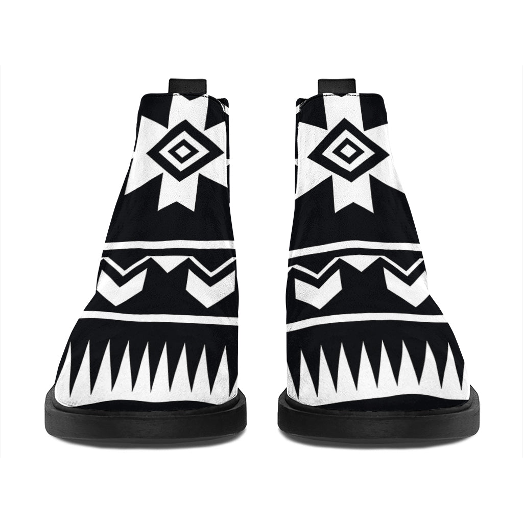 Black And White Aztec Pattern Print Flat Ankle Boots
