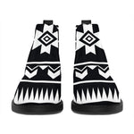 Black And White Aztec Pattern Print Flat Ankle Boots