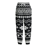 Black And White Aztec Pattern Print Fleece Lined Knit Pants