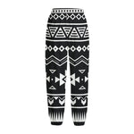 Black And White Aztec Pattern Print Fleece Lined Knit Pants