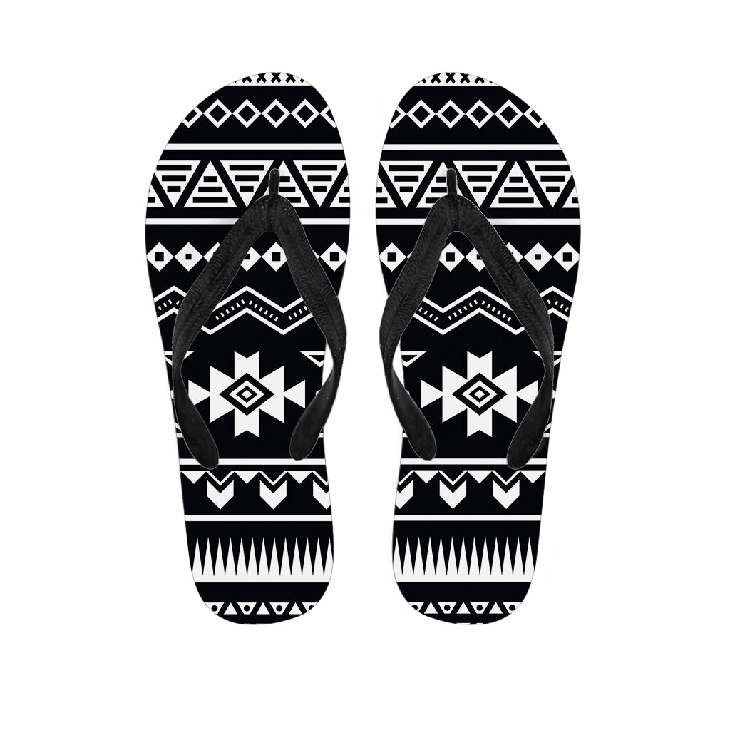 Black And White Aztec Pattern Print Flip Flops
