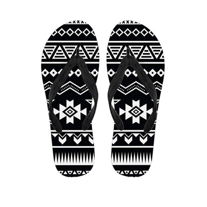 Black And White Aztec Pattern Print Flip Flops