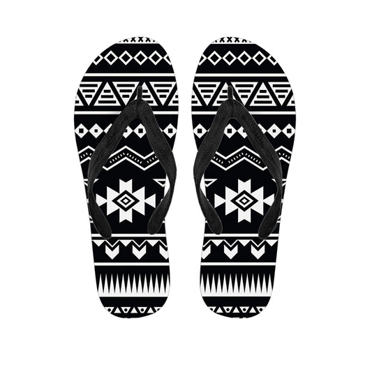 Black And White Aztec Pattern Print Flip Flops