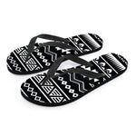 Black And White Aztec Pattern Print Flip Flops