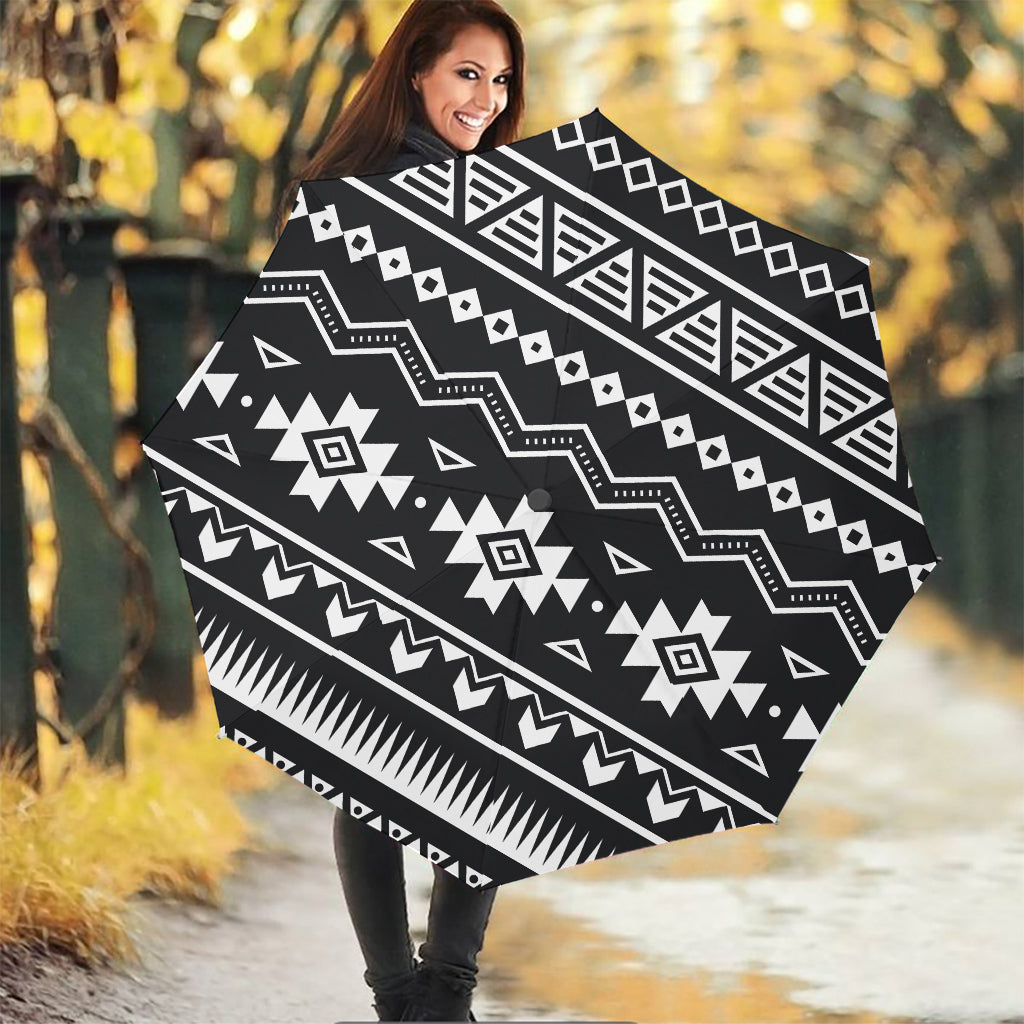 Black And White Aztec Pattern Print Foldable Umbrella
