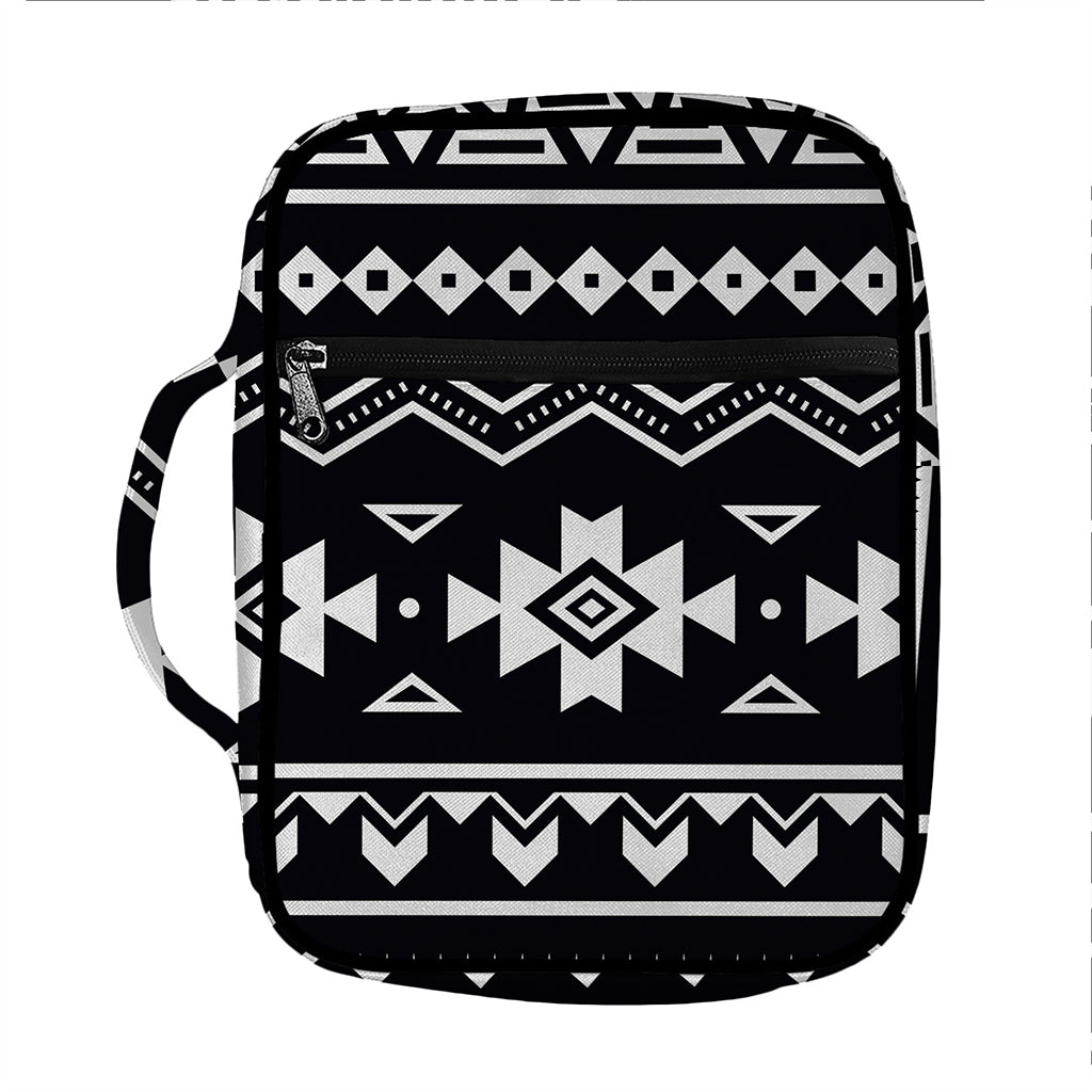 Black And White Aztec Pattern Print Front Pocket Bible Bag