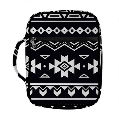 Black And White Aztec Pattern Print Front Pocket Bible Bag