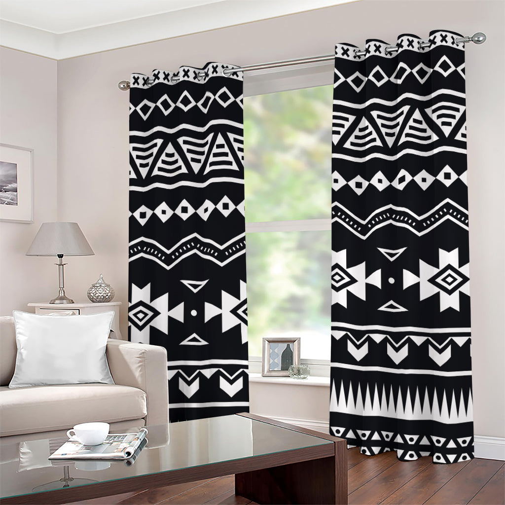 Black And White Aztec Pattern Print Grommet Curtains