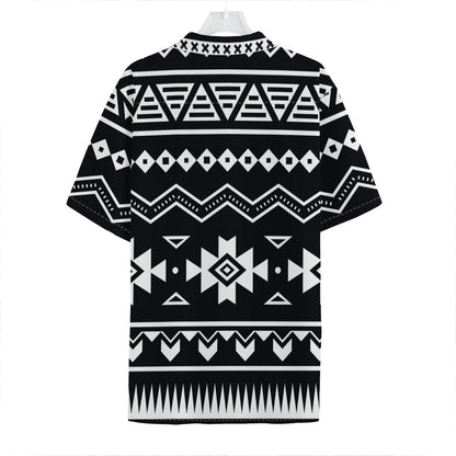 Black And White Aztec Pattern Print Hawaiian Shirt