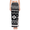 Black And White Aztec Pattern Print High Slit Maxi Skirt