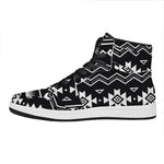 Black And White Aztec Pattern Print High Top Leather Sneakers