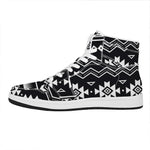 Black And White Aztec Pattern Print High Top Leather Sneakers