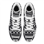 Black And White Aztec Pattern Print High Top Leather Sneakers