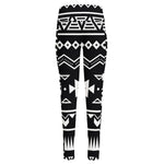 Black And White Aztec Pattern Print High-Waisted Pocket Leggings