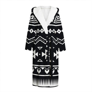 Black And White Aztec Pattern Print Hooded Bathrobe