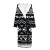 Black And White Aztec Pattern Print Hooded Bathrobe